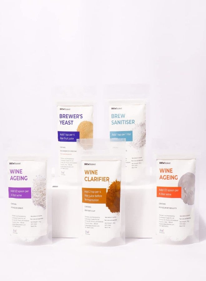 BREWBasket مجموعة أدوات صنع النبيذ من BREWBasket تكفي لصنع أكثر من 20 زجاجة نبيذ - خميرة، مطهر، بنتونيت، مواد تخمير النبيذ، كامبدن، بالإضافة إلى تعليمات الاستخدام. - Image 1